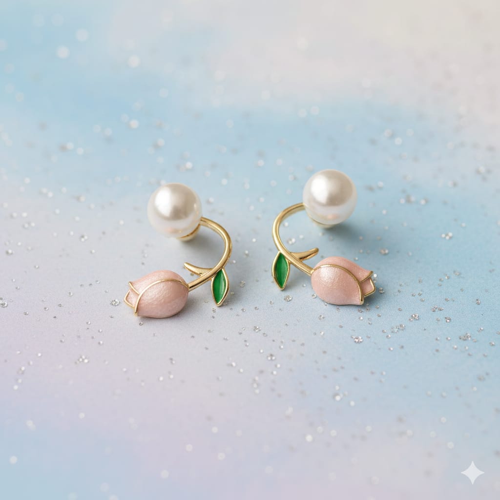 Pearl Lotus Flower - Korean - Stud