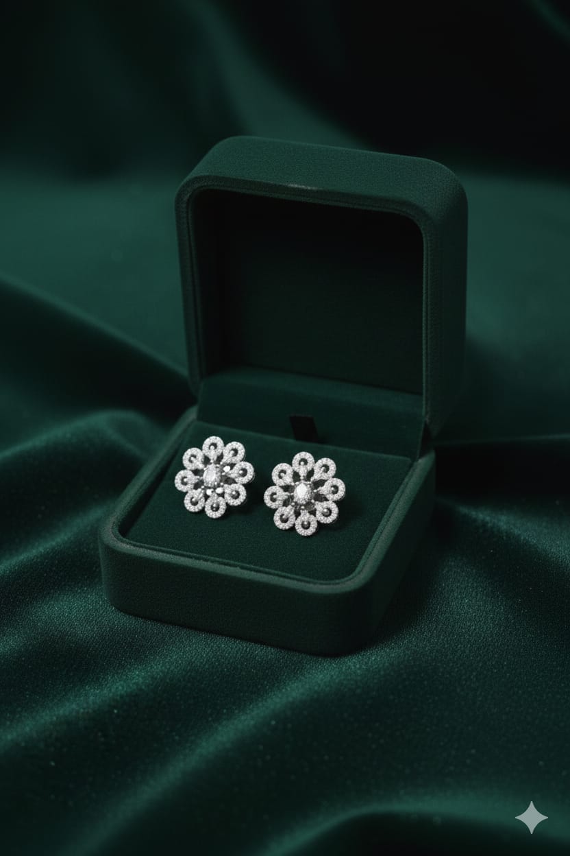 Crystal Floral Stone - American Diamond Earring - Stud