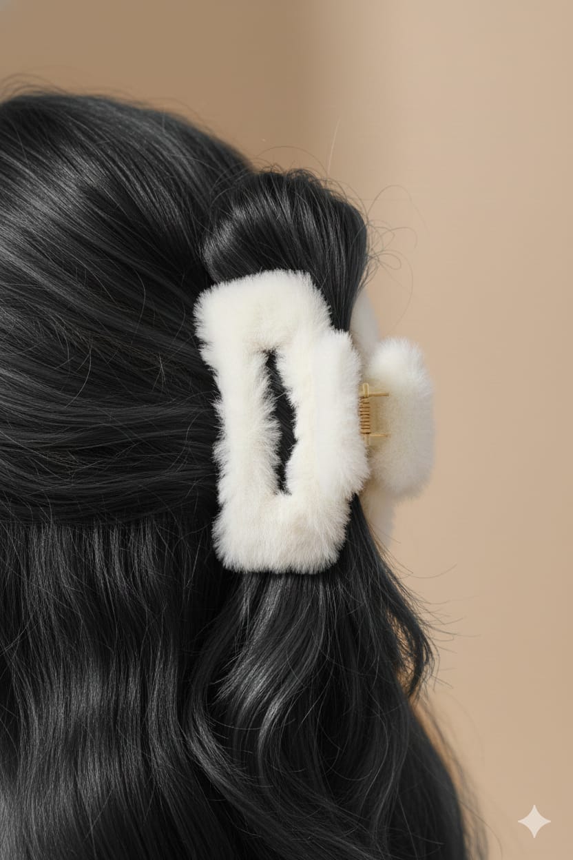 Fluppy Fur Hair Claw Clip - White
