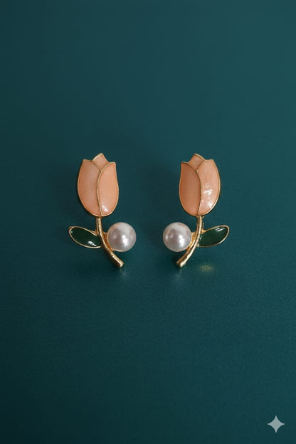 Pearl Lotus Flower - Korean Earrings - Stud
