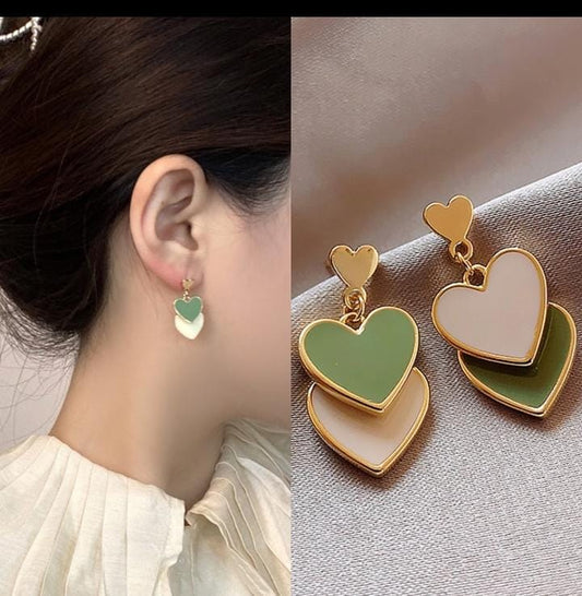 Double Heart Drop - Korean Earrings - Hanging