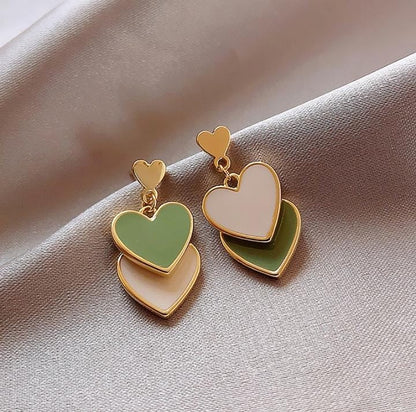 Double Heart Drop - Korean Earrings - Hanging