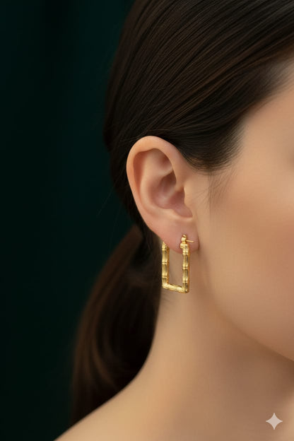 Bamboo Hoops - Anti Tarnish Earrings - Hanging