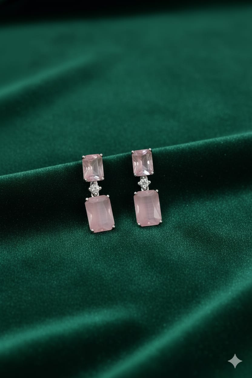 Pink Stone Drop - AD Stone Earrings - Hanging
