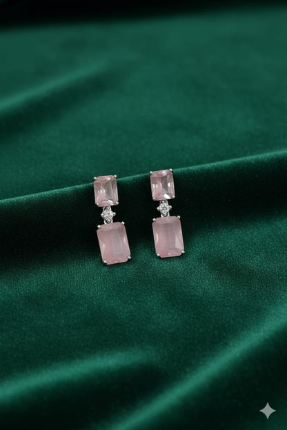 Pink Stone Drop - AD Stone Earrings - Hanging