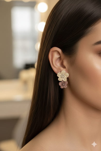 Double Layer Flower - Korean Earrings - Hanging