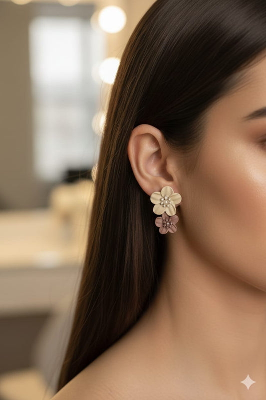 Double Layer Flower - Korean Earrings - Hanging