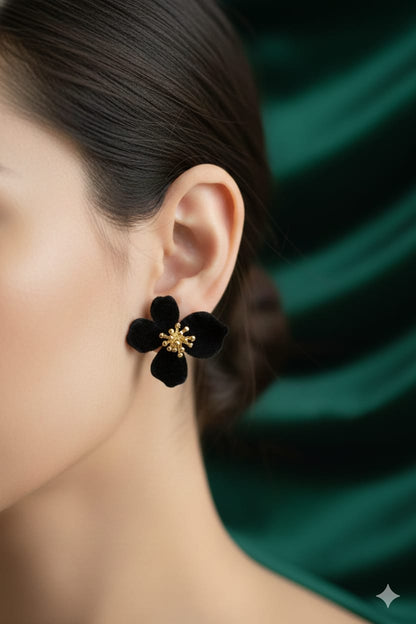 Velvet Flower Black - Korean Earring - Stud