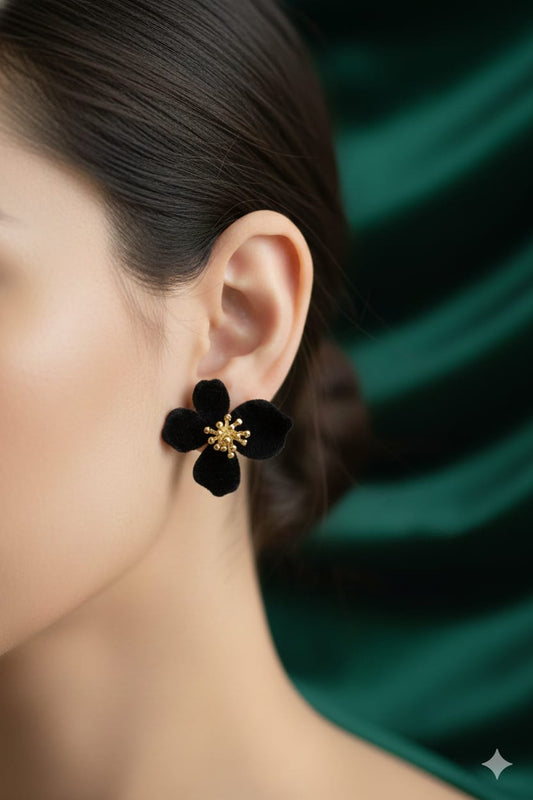 Velvet Flower Black - Korean Earring - Stud