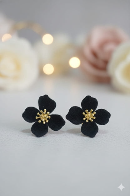 Velvet Flower Black - Korean Earring - Stud