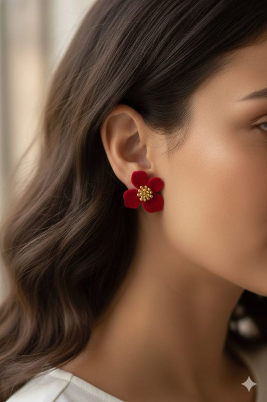 Velvet Flower - Korean Earring - Stud
