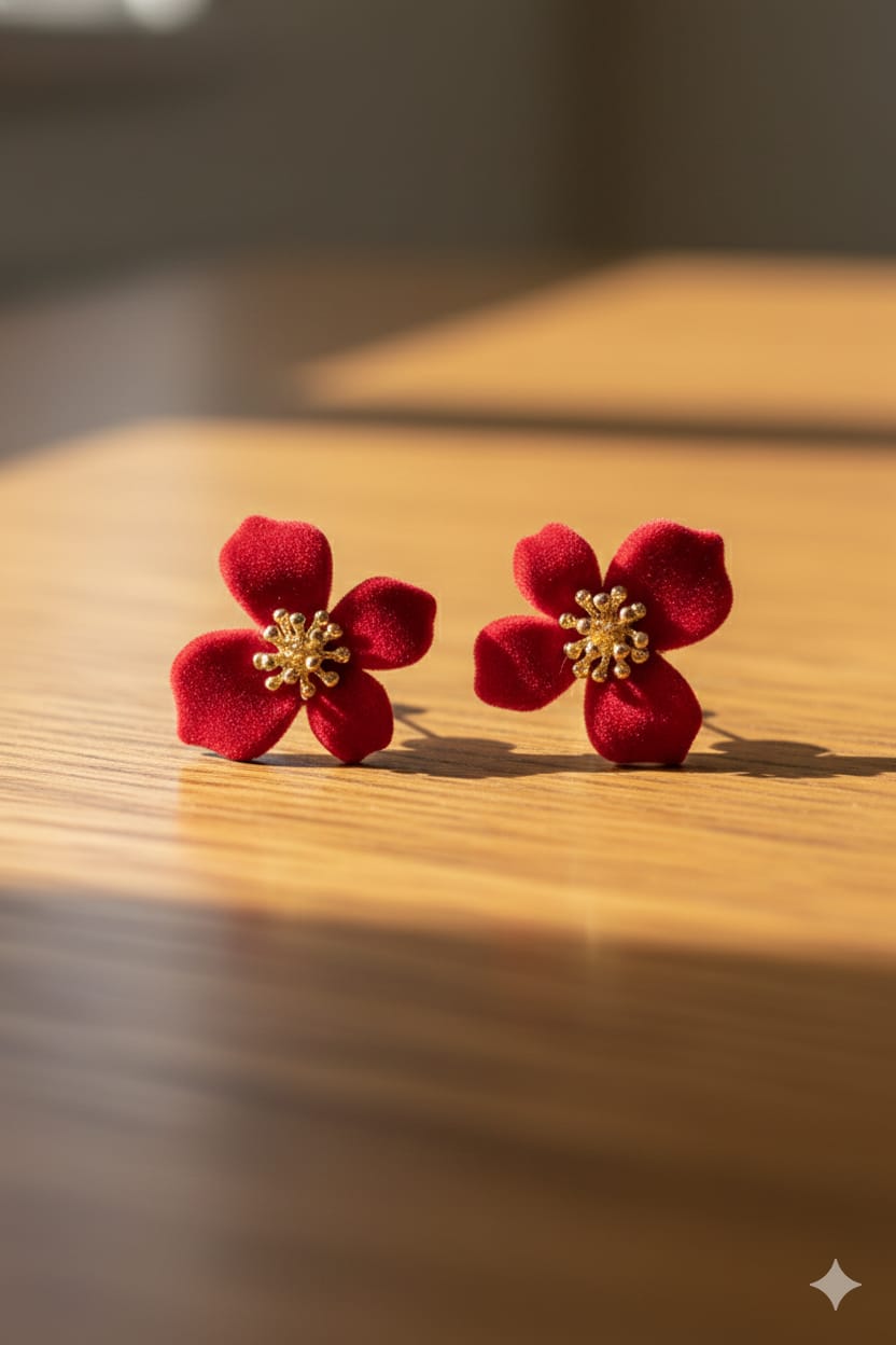 Velvet Flower - Korean Earring - Stud