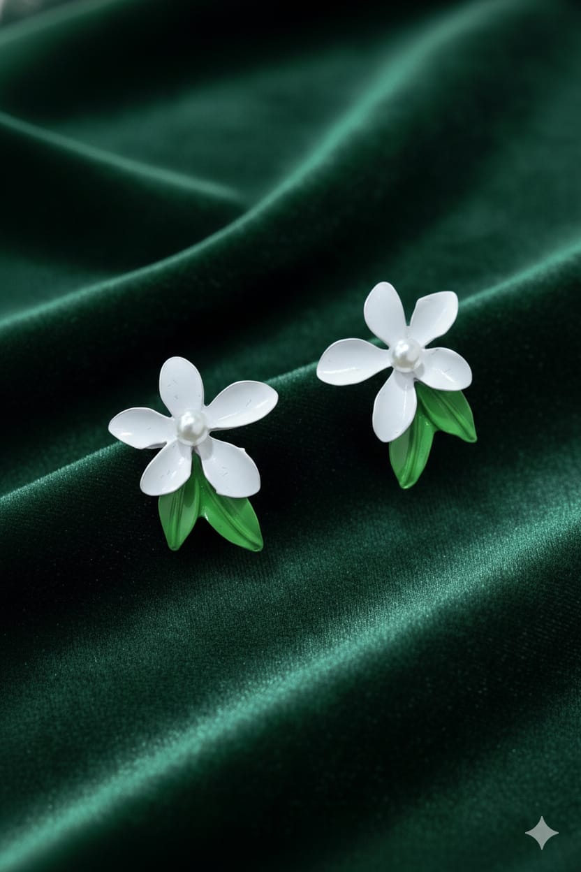 Pearl Leaf Flower - Korean Earring - Stud
