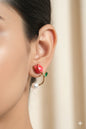 Pearl Lotus Flower - Korean Earring - Stud [ Red ]