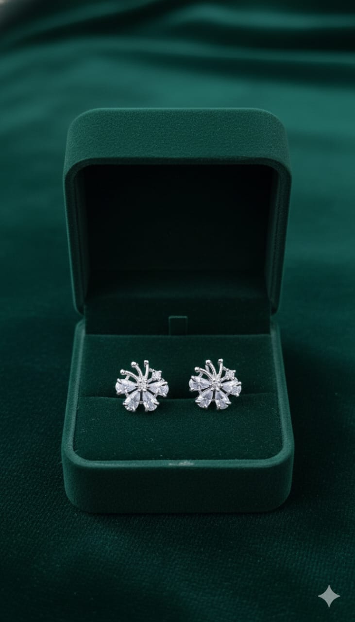 Flower Stone - American Diamond Earring - Stud