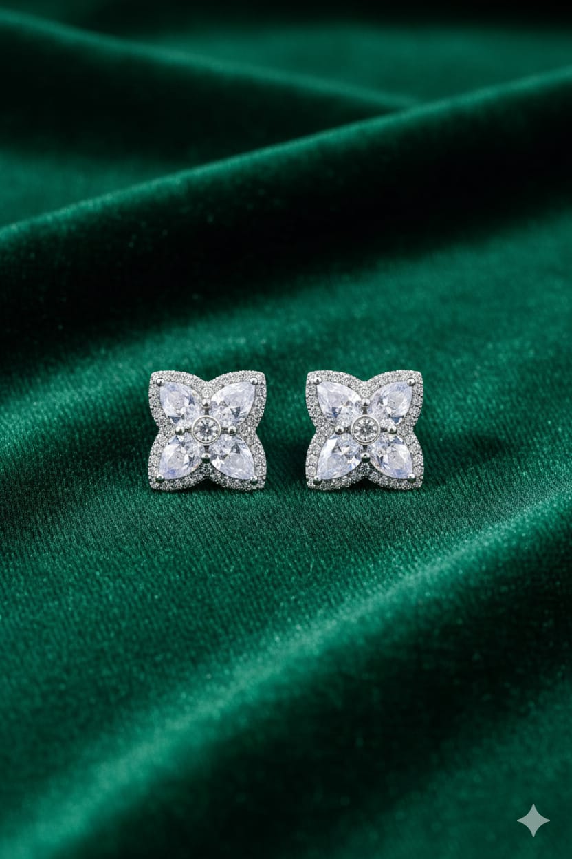Floral Stone - American Diamond Earring - Stud