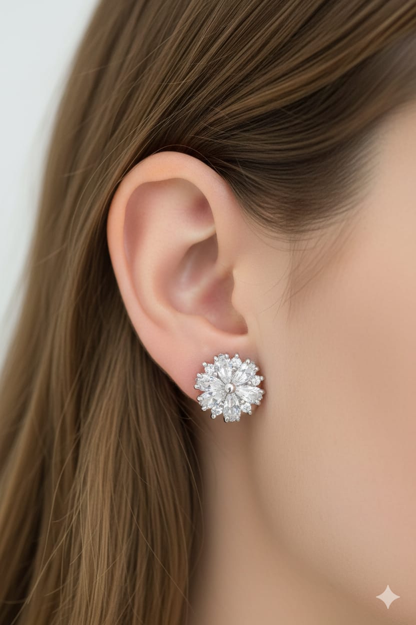 White Stone - American Diamond Earring - Stud