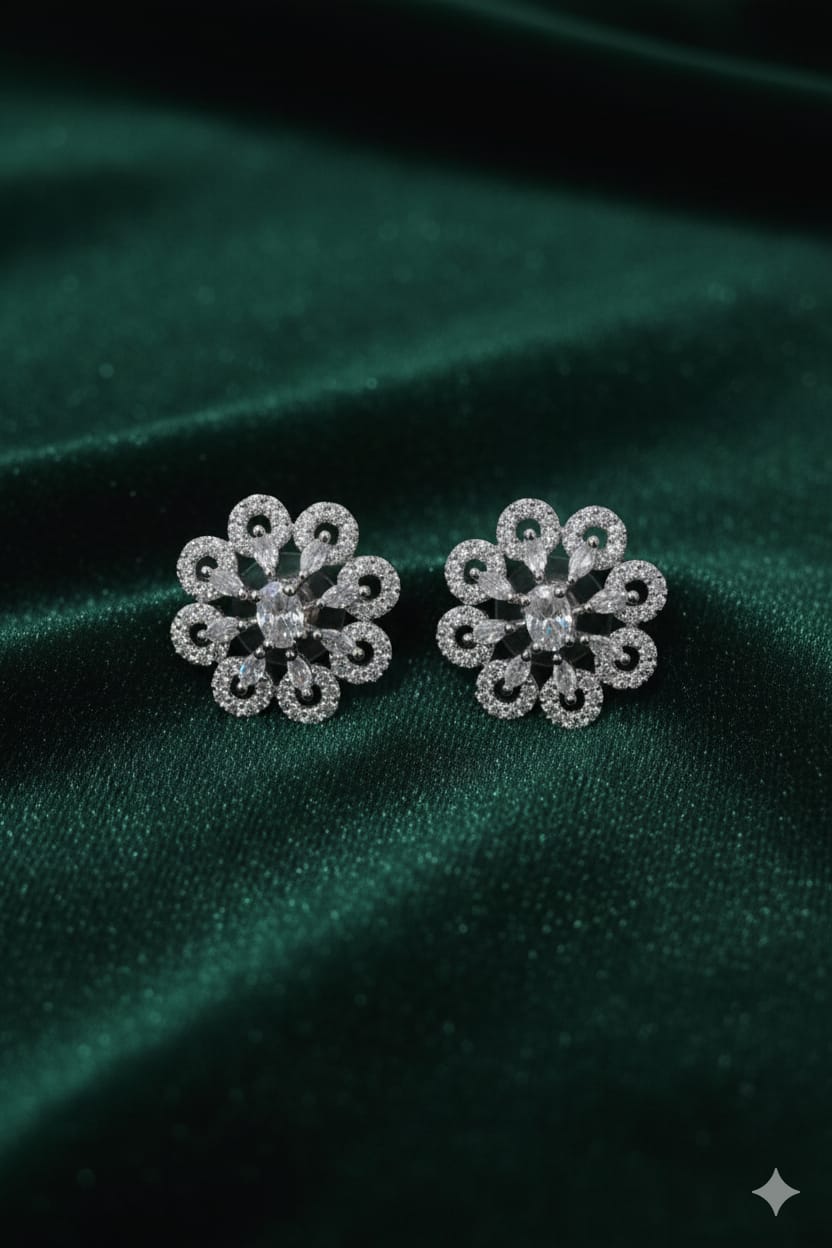 Crystal Floral Stone - American Diamond Earring - Stud