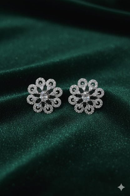 Crystal Floral Stone - American Diamond Earring - Stud