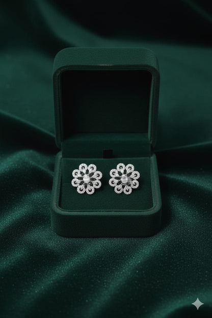 Crystal Floral Stone - American Diamond Earring - Stud