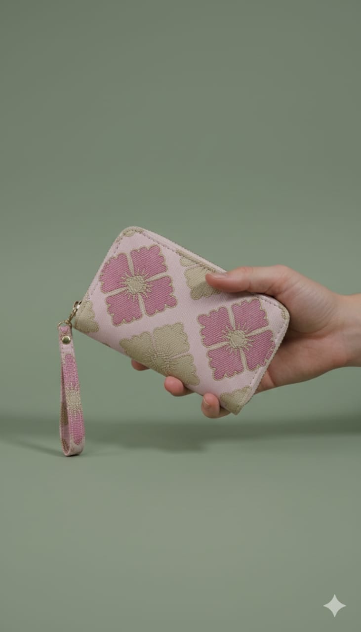 Cloth Flower Disign - Wallet - Pink