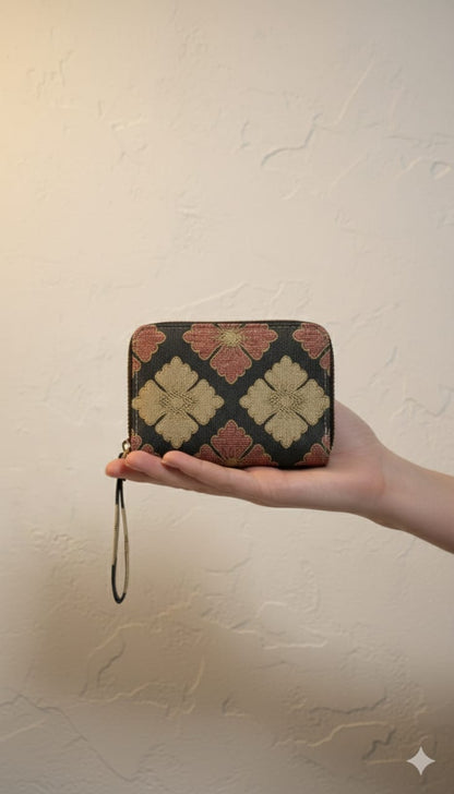 Cloth Flower Disign - Wallet - Coffee