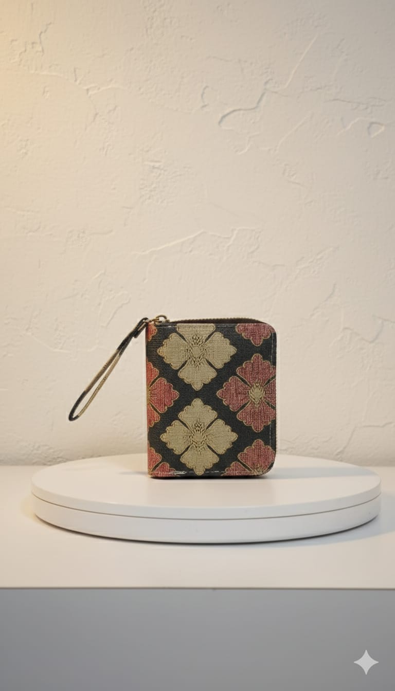 Cloth Flower Disign - Wallet - Coffee