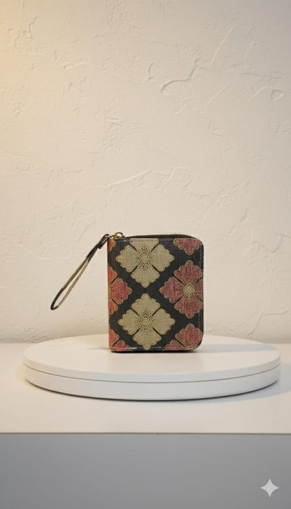 Cloth Flower Disign - Wallet - Coffee