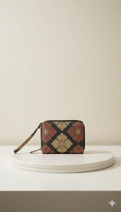 Cloth Flower Disign - Wallet - Coffee