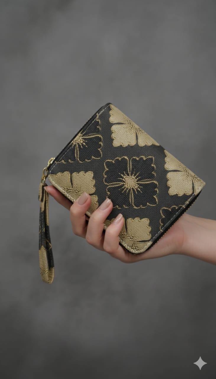 Cloth Flower Disign - Wallet - Black