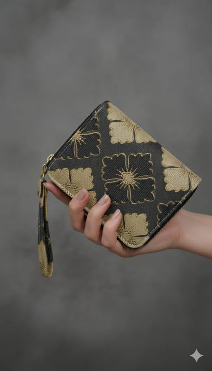 Cloth Flower Disign - Wallet - Black