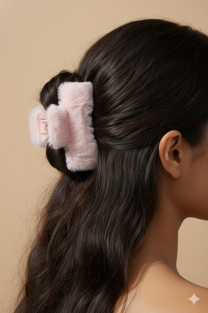 Fluffy Fur Hair Claw Clip - Pink