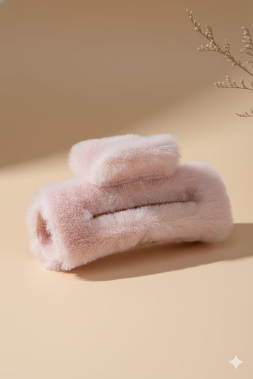Fluffy Fur Hair Claw Clip - Pink