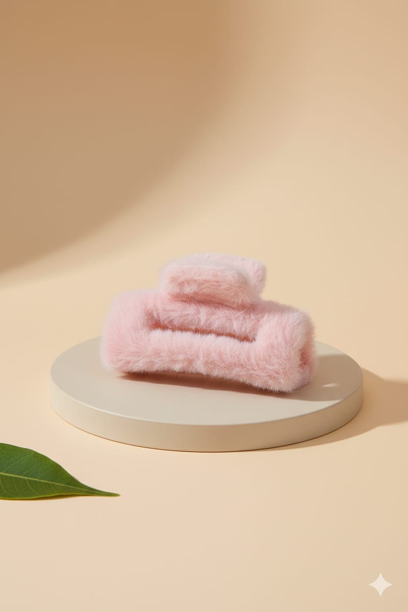 Fluffy Fur Hair Claw Clip - Pink