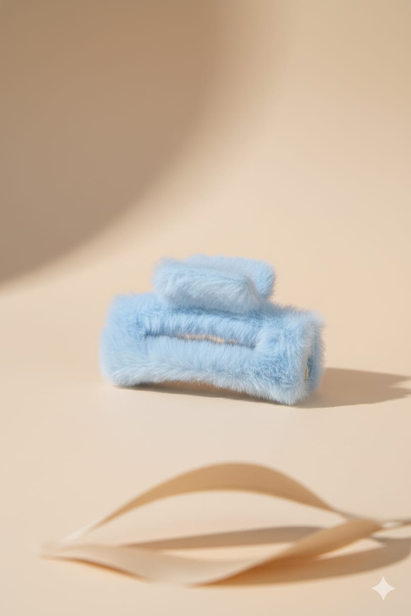 Fluffy Fur Hair Claw Clip - Sky Blue