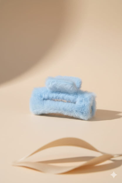 Fluffy Fur Hair Claw Clip - Sky Blue