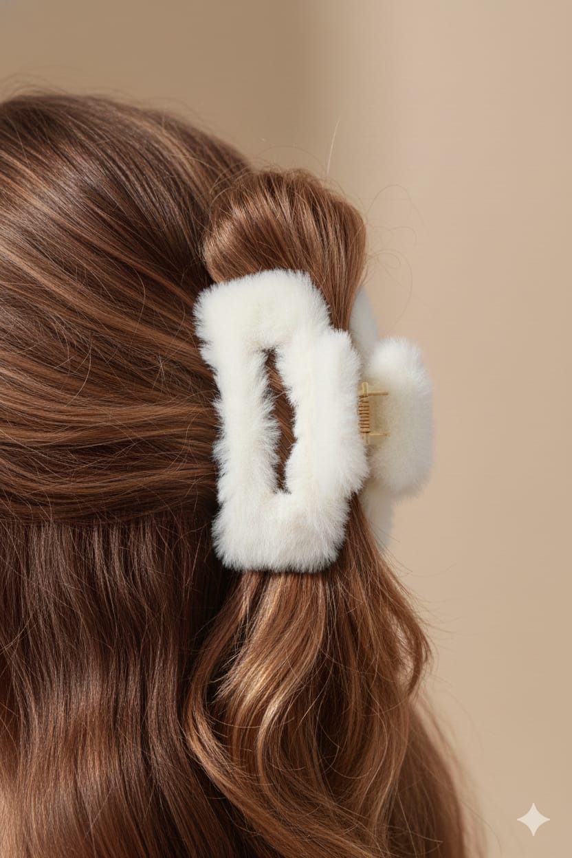 Fluppy Fur Hair Claw Clip - White