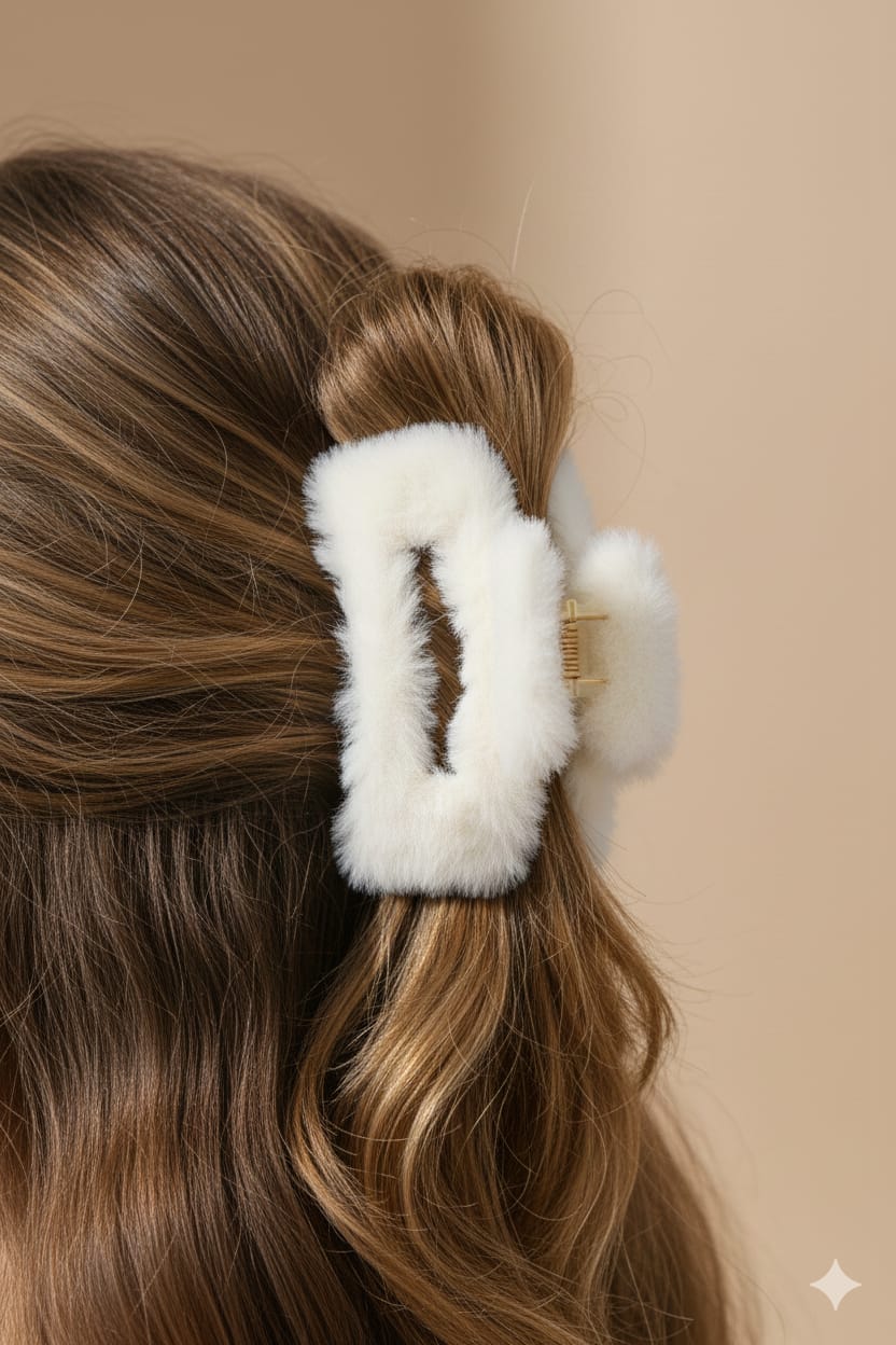 Fluppy Fur Hair Claw Clip - White