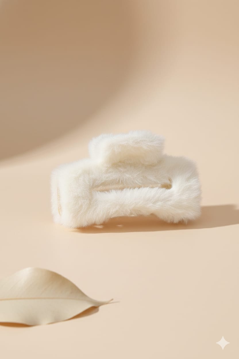 Fluppy Fur Hair Claw Clip - White