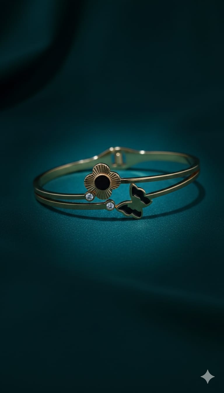 Floral Butterfly - Anti Tarnish Bracelet -  Gold