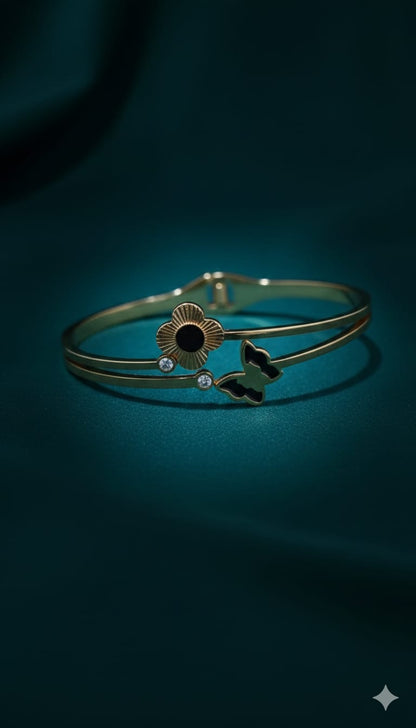 Floral Butterfly - Anti Tarnish Bracelet -  Gold