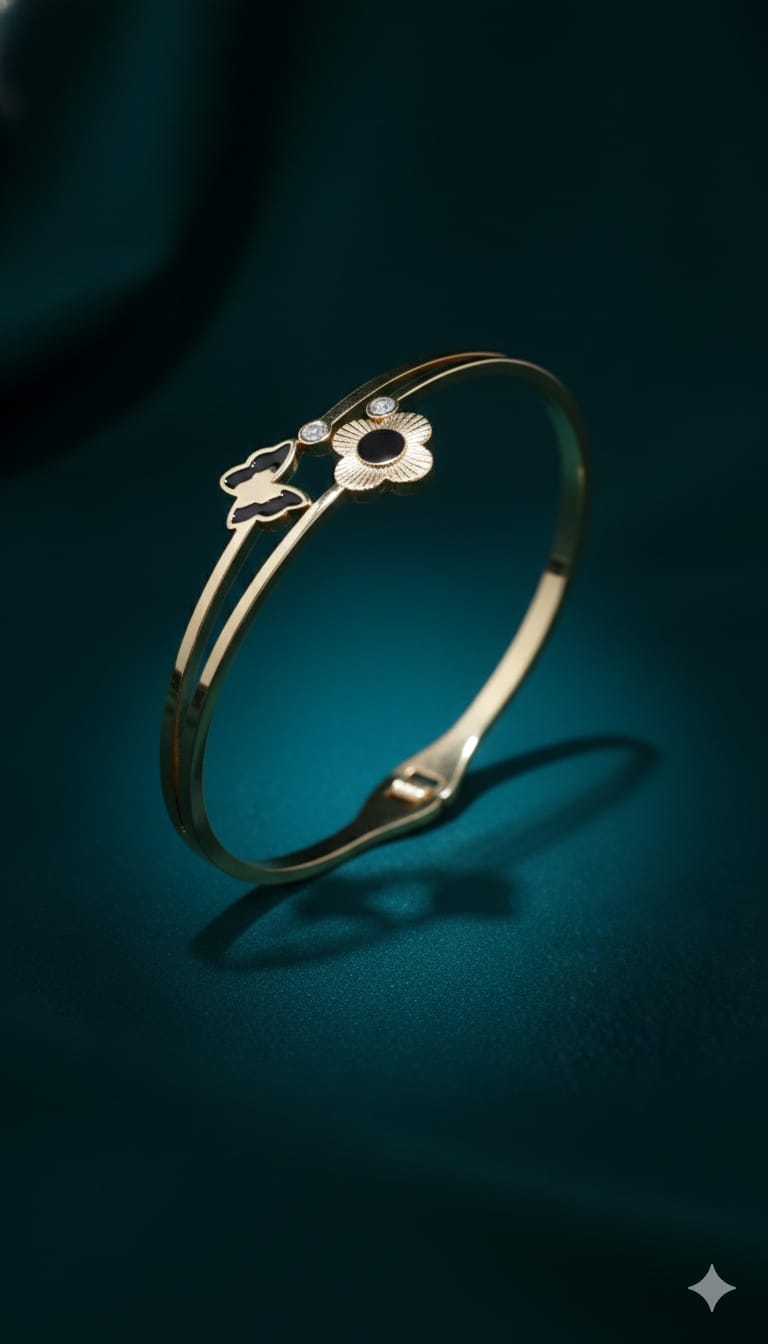 Floral Butterfly - Anti Tarnish Bracelet -  Gold