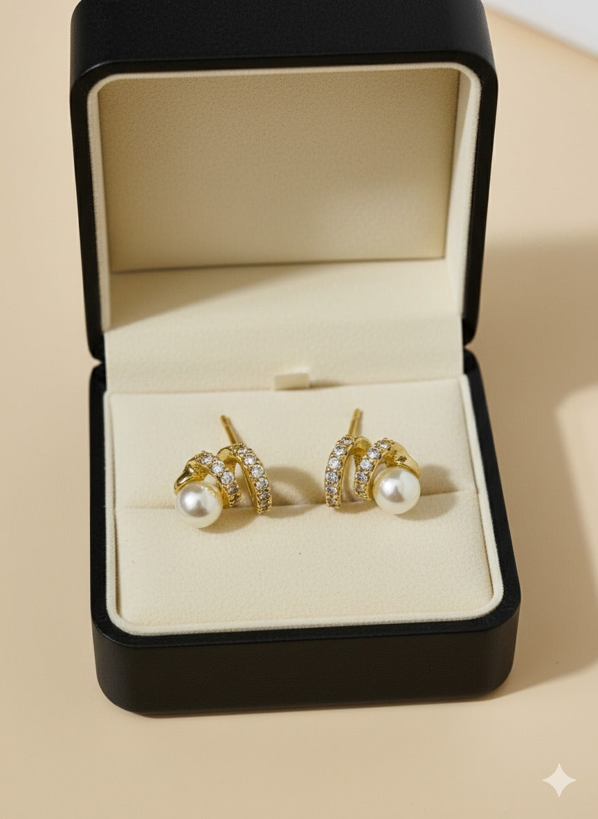Pearl Luxe Curve -  Korean Earring- Stud