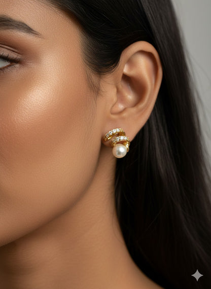 Pearl Luxe Curve -  Korean Earring- Stud