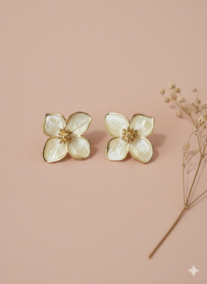 Ivory Bloom Flower - Korean Earring - Stud