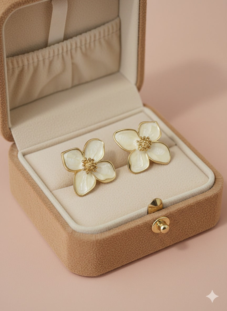 Ivory Bloom Flower - Korean Earring - Stud