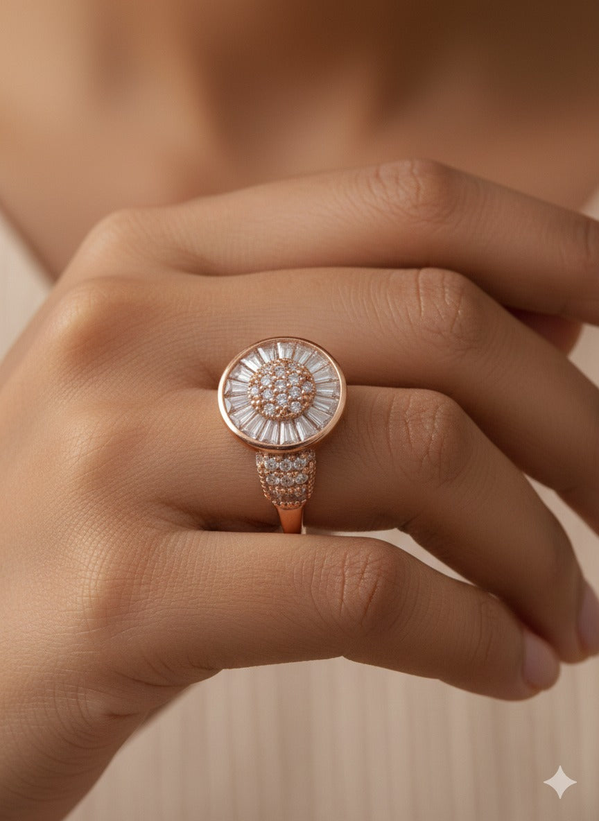 Celestial Sunburst Ring - Rose Gold