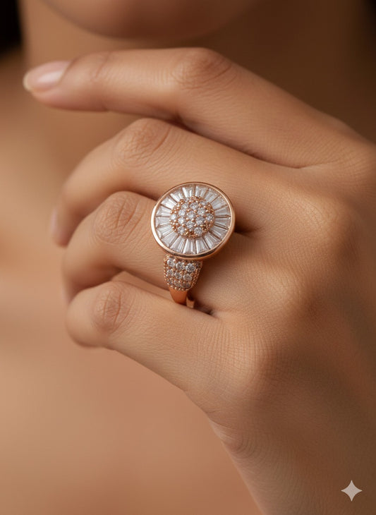 Celestial Sunburst Ring - Rose Gold