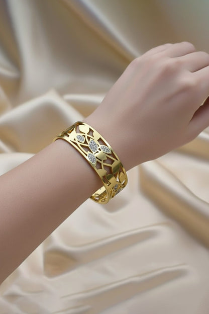 Studded Leaf Band - Anti Tarnish Bracelet - Gold