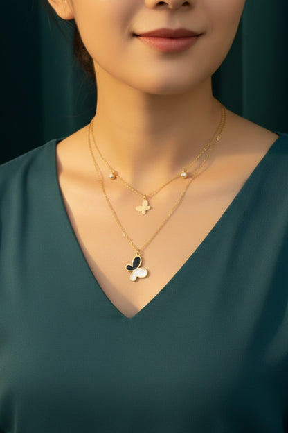Double Layer Butterfly - Anti Tarnish Chain - Gold